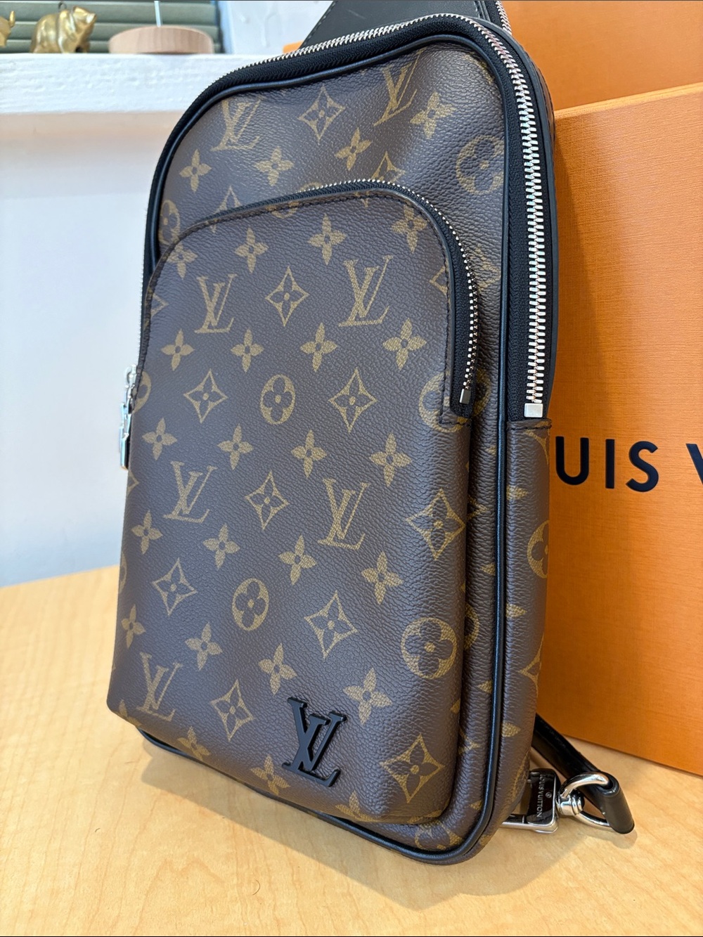 Louis Vuitton Avenue Sling Bag NM Eclipse Monogram Canvas Crossbody Belt Brown - Picture 4 of 12